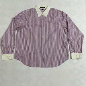 Lauren Ralph Lauren Striped Button Down Shirt Women’s XL Purple Pink Cotton